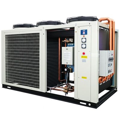 उच्च निम्न दबाव अधिभार एंटी-फ्रीजिंग फेज़ सीक्वेंस प्रोटेक्शन सिस्टम शोर स्तर 65dBA के साथ पंखदार कंडेनसर वाटर चिलर मशीन